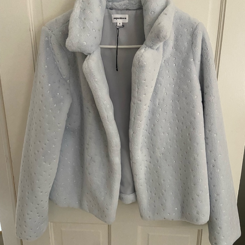 NWT Grey / Light Blue Faux Fur Jacket
